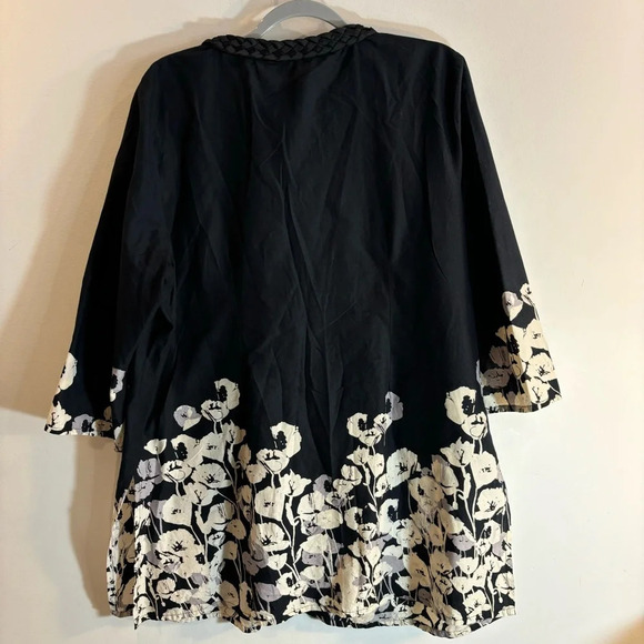 MUSTARD 5 Sz XL (estimated) Tunic Braided Neck Buttoned 3/4 Sleeves Floral Flowy - Picture 7 of 9